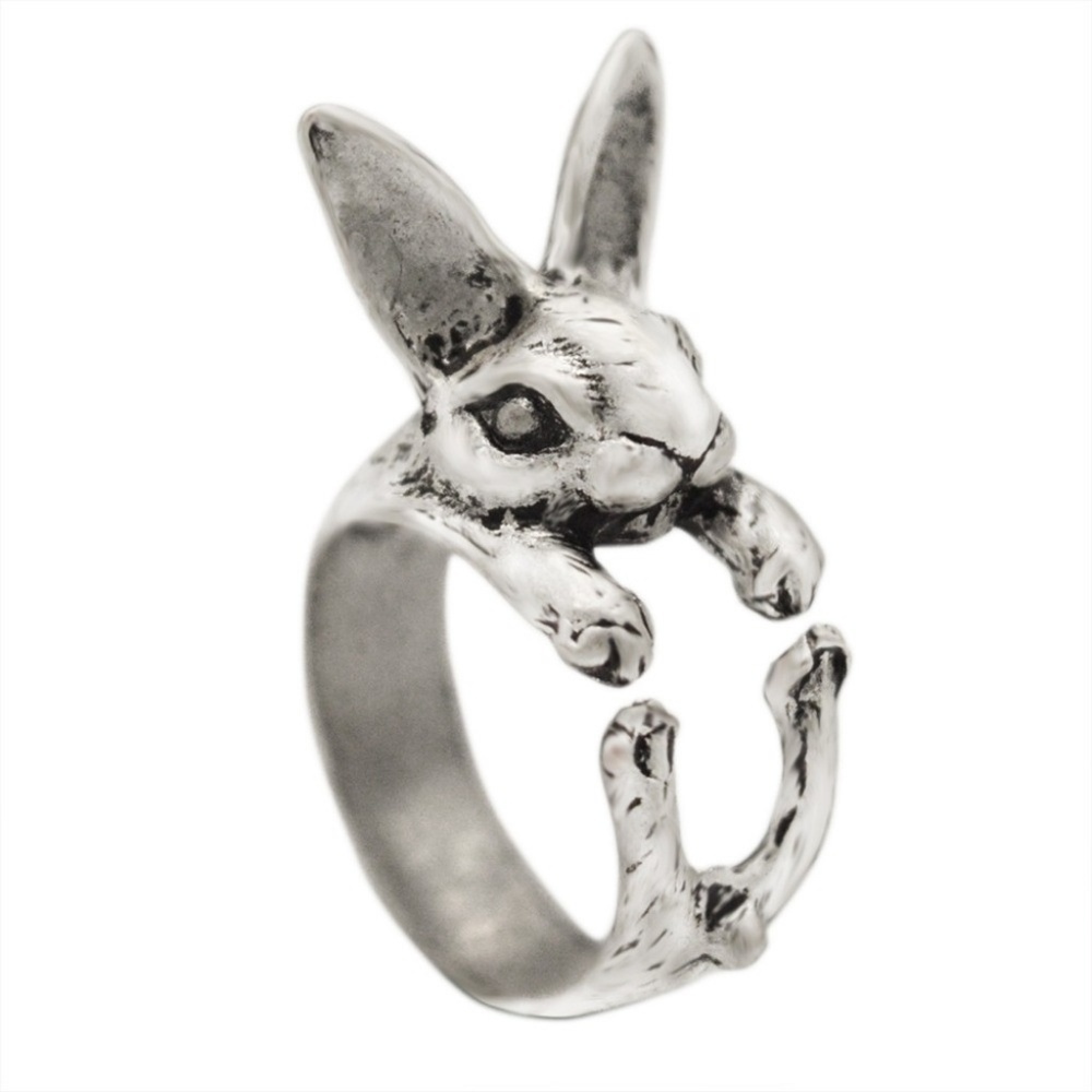 Silver Bunny Rabbit Statement Ring Adjustable - Picture 5 of 7